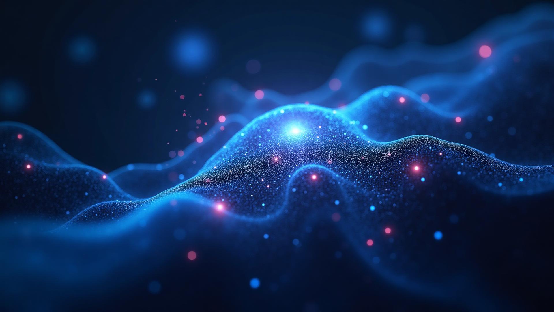Abstract AI technology visualization with neural networks and flowing data streams representing digital innovation